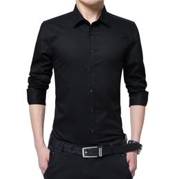 Men Dress Shirt Fashion Long Sleeve Business Social Male Solid Color Button Down Collar Plus Size Work White Black 220323