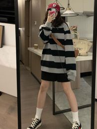 Women's Hoodies & Sweatshirts Deeptown Korean Fashion Stripe Print Women Harajuku Vintage Oversized Casual Long Sleeve Loose Pullover TopsWo