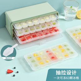 Ice Box Household Cube Mould Multi-layer with Cover Pp Plastic Pull-out Tray Cream 220509