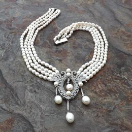 Pendant Necklaces Hand Knotted 4strands White Rice Freshwater Pearl Micro Inlay Zircon Accessories Necklace Fashion JewelryPendant PendantPe