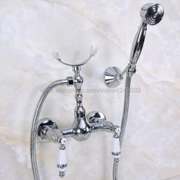 Bathroom Shower Sets Polished Chrome Wall Mounted Faucet Bath Mixer Tap With Hand Head Kna264Bathroom