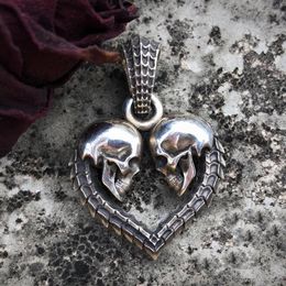 gothic heart necklace Canada - Eyhim Unique Double Skull Heart Men Necklace Fashion Unisex Jewelry Gothic Couple Pendants