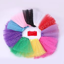 2-6 Years Solid Tulle Tutu Skirt with Nylon Bowknot Headwrap Set Shining Star Accessories for Baby Girls