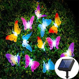 Strings LED 20/12leds Solar Butterfly Fiber Optic String Light Waterproof Garland For Wedding Christmas Holiday Party Yard Patio DecorLED