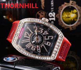 Mens Big Diamonds Ring Watch 43mm Quartz Movement Male Time Clock Watch Red Black Blue Leather date display waterproof wristwatch Relogio Masculino Six Colours