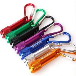 7 Farben individuelles Logo tragbare LED-Taschenlampe Schlüsselanhänger Aluminiumlegierung Taschenlampen mit Karabinerring Schlüsselanhänger Geschenke