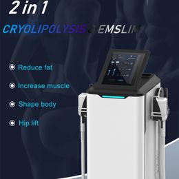 2 in 1 EMSLIM+cryolipolysis fat freeze slimming machine HI-EMT Muscle Stimulator Ems Sculpting Muscle Trainer body sculpt Buttock Lifting beauty salon equipment