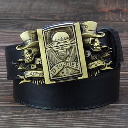 Belts Men's Belt With Lighter Golden Skull Buckle Metal Lighters Kerosene For Men GiftBelts