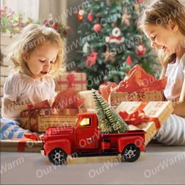 OurWarm Vintage Red Metal Truck with Movable Wheel Kids Holiday Gifts Ornament Table Top Rustic Christmas Decoration for Home 201203
