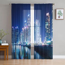 Curtain & Drapes Cityscape Business City Night View Tulle Sheer Window Curtains For Living Room The Bedroom Modern Voile Organza DrapesCurta