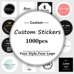 1000pcs Custom Sticker Store Name Personalised Design Your Label Candy Gift Box Birthday Party Waterproof Seal Stickers 220607