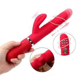 NXY Vibrators Vibrador telescpico de conejo para mujer Juguetes sexuales con cuentas transferencia masaje punto G 36 velocidas varita AV 0408