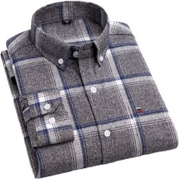 Aoliwen Brand 100%Cotton Chechered Casual shirts for Men Warm Long Sleeve Plaid Shirt Winter soft Striped Male comfortable shirt 220401