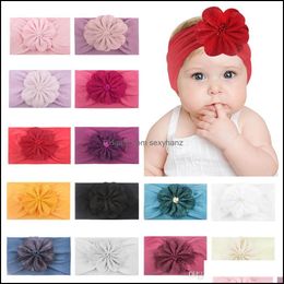 Headbands Hair Jewellery New Super Soft Nylon Belt Baby Elastic Stretch With Big Head Flower Accessories Wrap Girls Childrens Drop Delivery 20