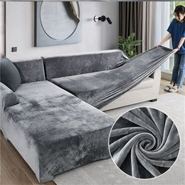 Velvet Plush L Shaped Sofa Cover For Living Room Elastic Furniture Couch Slipcover Chaise Longue Corner Stretch 220617gx