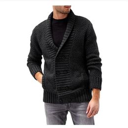 Men's Sweaters Autumn/Winter 2022 Europe-USA Men/Youth Turn-Down Collar Double Breasted Insert Pocket Long Sleeve Vintage Knit Cardigan Swea