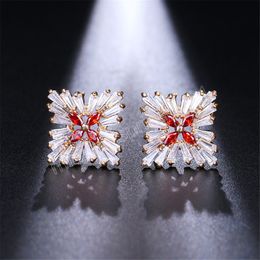 Fashion Square Red White Zircon Stud Earrings For Women Personalized Bride Romantic Wedding Prom Earrings Jewelry Accessories