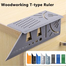 T-type 3D 45/90 Degree Mitre Angle Measuring Square Gauge Woodworking Scribe Mark Line Ruler Carpenter Layout