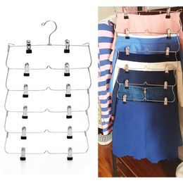 6-Tier Skirt Pants Shorts Hangers with Adjustable Clips Space Saving No Slip 12 Clips Clothing Storage Metal Skirt Rack 220408