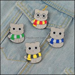 Pins Brooches Jewellery European Grey Cat In Scarf Series Jeans Pins Unisex Alloy Cartoon Animal Kitty Lapel Children Schoolbag Sweater Cloth