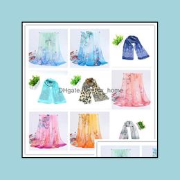 Party Masks Festive Supplies Home Garden Ll Lady Chiffon Scarves Girls Ink Painting Scarf Spring Light Blue White Porcelain Dhndz