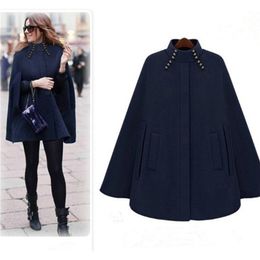 UK Brand Poncho Autumn Winter Brown Navy Cashmere Hooded Cape Coat Women Cloak Casacos Femininos manteau femme 201214