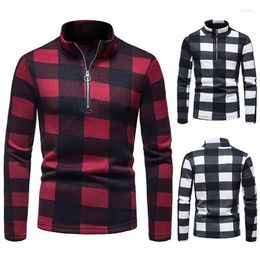 Men's Sweaters Mens T Shirt Knit High Neck Long Sleeve Zipper Cheque Print Casual Slim Spring Winter PulloverMen's Olga22