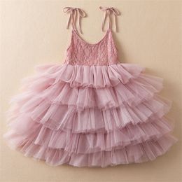 Girls Summer Dresses For Kids Sling Lace Tulle Tutu Birthday Clothes Baby Elegant Dress Wedding Party Children Princess Costume 220426