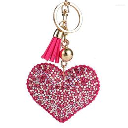 Keychains Cute Heart Keychain Full Rhinestone Crystal Keyring Car Key Chain Women Holder Ring Bague 6 Colors Wholesale Jewelry Gifts Enek22