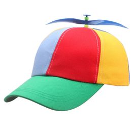 Fashion Colour Bamboo Dragonfly Patchwork Baseball Cap & Detachable Helicopter Propeller Funny Parent-child Rainbow Sun Hat Boy 220611