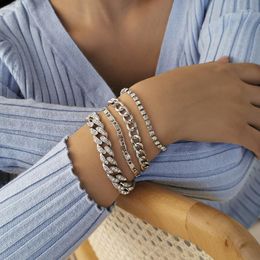 Charm Bracelets Amorcome Punk 4pcs/Set Curb Chain Crystal Multi Layer Bangles Women Girls Chunky Link Layering Bracelet Sets JewelryCharm Ke
