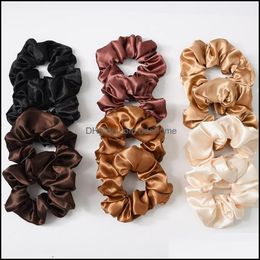 Hair Rubber Bands Jewelry Fashion Satin Ties Scrunchie Elastic For Women Luxury Soft Accessories Ponytail Holder Handmade Rope Drop Delivery