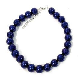 Large 18mm Faux navy blue Pearl Bead Chain Vintage Statement Necklace