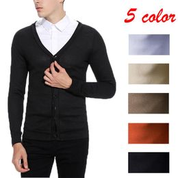 mens knitted cardigans Australia - Men's Sweaters Mens Plain Knit V Neck Buttoned Cardigan Long Sleeve Solid Casual Knitwear Cotton Warm Tops S- 2XL