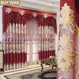 European Style Curtains for Living Dining Room Bedroom Light Luxury Snowy Embroidered Curtains Red Curtain Valance Curtain Tulle 220511