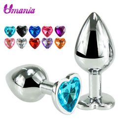 Nxy Sex Anal Toys Heart Stainless Smooth Steel Crystal Plug for Couple Butt Stimulator Toys Metal Ball Massager Dildo Men 1220