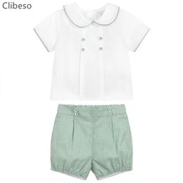 2Pcs Summer Toddler Baby Boys Clothes Set Spanish born Gentleman Suit Kids Short Sleeve Shirt Shorts Outfit Boy Clothing 220620