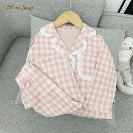 Baby Girl Plaid Pajamas Clothes Set Cotton Coat+Pant 2PCS Spring Autumn Infant Toddler Child Lounge Suit Baby Home Suit 1-10Y 220426