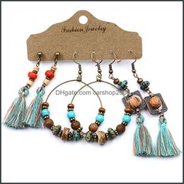 Dangle Chandelier Earrings Jewelry Handmade Drop Set For Women Metal Bohemian Wood Beads Earring Fashion Retro Ethni Dh8Dt
