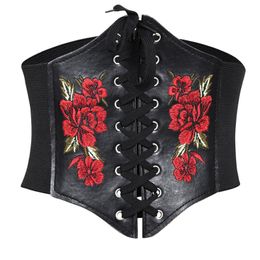 Belts Retro Women's Shaping Underwear Abdomen Waist Corset Adjustable Rose Embroidery Girdle Belt Dress Ladies Skinny Slim BeltBelts