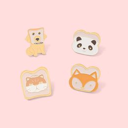 Cute cartoon animal forest bread Brooch metal badge little fox toast dog cat brooch