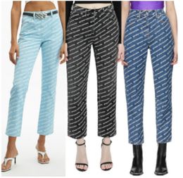 K028 Nova primavera jeans vintage outono feminino marca da moda design de luxo versátil em toda a letra logotipo calças retas calças soltas