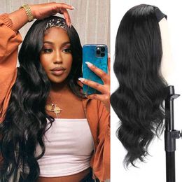 Hair Synthetic Wigs Cosplay Women's Headband Wig Body Wave Natural Black Blonde Wigs with Fake Hair Synthetic for Women 220225