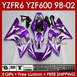 Body Frame For YAMAHA YZF-600 YZF R6 R 6 600CC YZFR6 1998 1999 00 01 02 Bodywork 145No.210 YZF 600 CC Cowling YZF-R6 98-02 YZF600 98 99 2000 2001 2002 Fairing Kit purple glossy