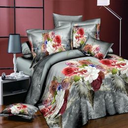 peonies bedding Australia - Bedding Sets 3D Colorful Peony Rose Flower Cotton 4Pcs Duvet Cover Flat Sheet Pillowcase Bedclothes King Size High Quality32280Q