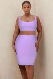 Plus Size Dresses Bandage Dress Sets 2022 Sexy Sleeveless Crop Top Mini Skirt Outfit Summer Women Purple Bodycon Party Two Piece SetPlus