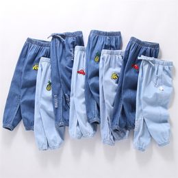 Chilren's Cartoon Jeans Loose Elastic Waist Unisex Denim Pants Summer Thin Section Trousers Baby Kids Clothes LJ201203