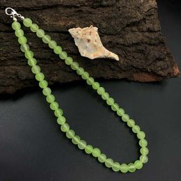 Natural Prehnite Green Jade 8x8 mm Beaded Stretch Adjustable Necklace