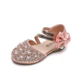 Sandals Fashion Princess Girls Shoes 2022 Spring Summer Sequined Bow-knot Cute Party Sequins Flats
