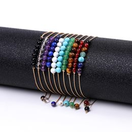 4mm Seven Chakra Natural Stone Bracelets Amethyst Tiger Eye Red Agate Copper Wire Chain Bracelet For Women Jewellery